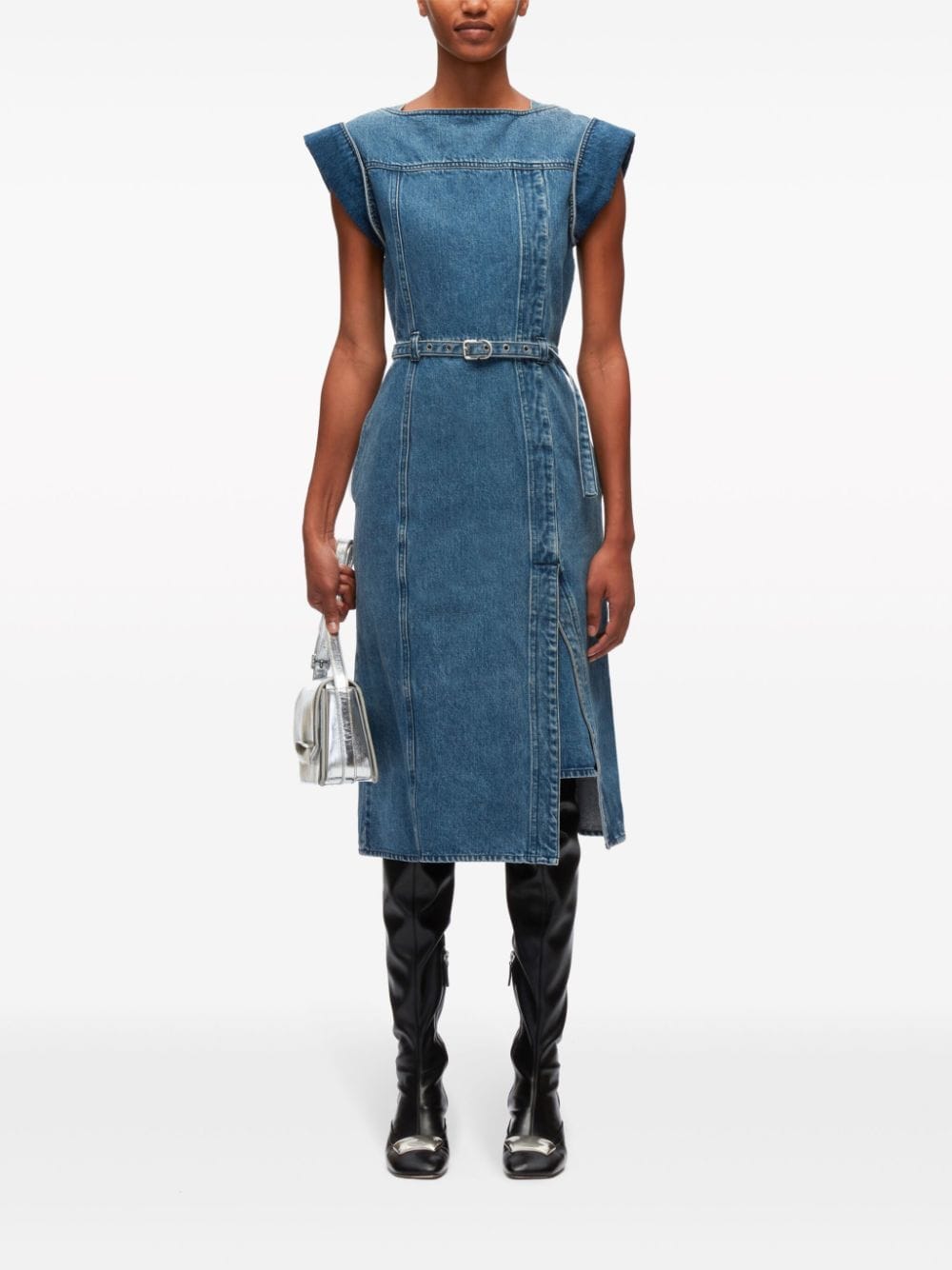 3.1 Phillip Lim Gedeconstrueerde denim midi-jurk met ceintuur - Blauw