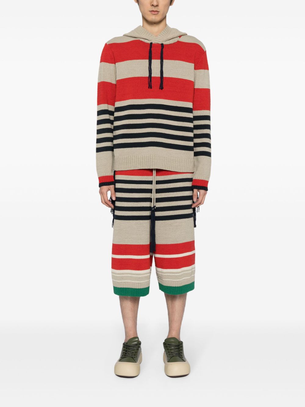 Shop Craig Green Striped Ribbed-knit Shorts In 中性色
