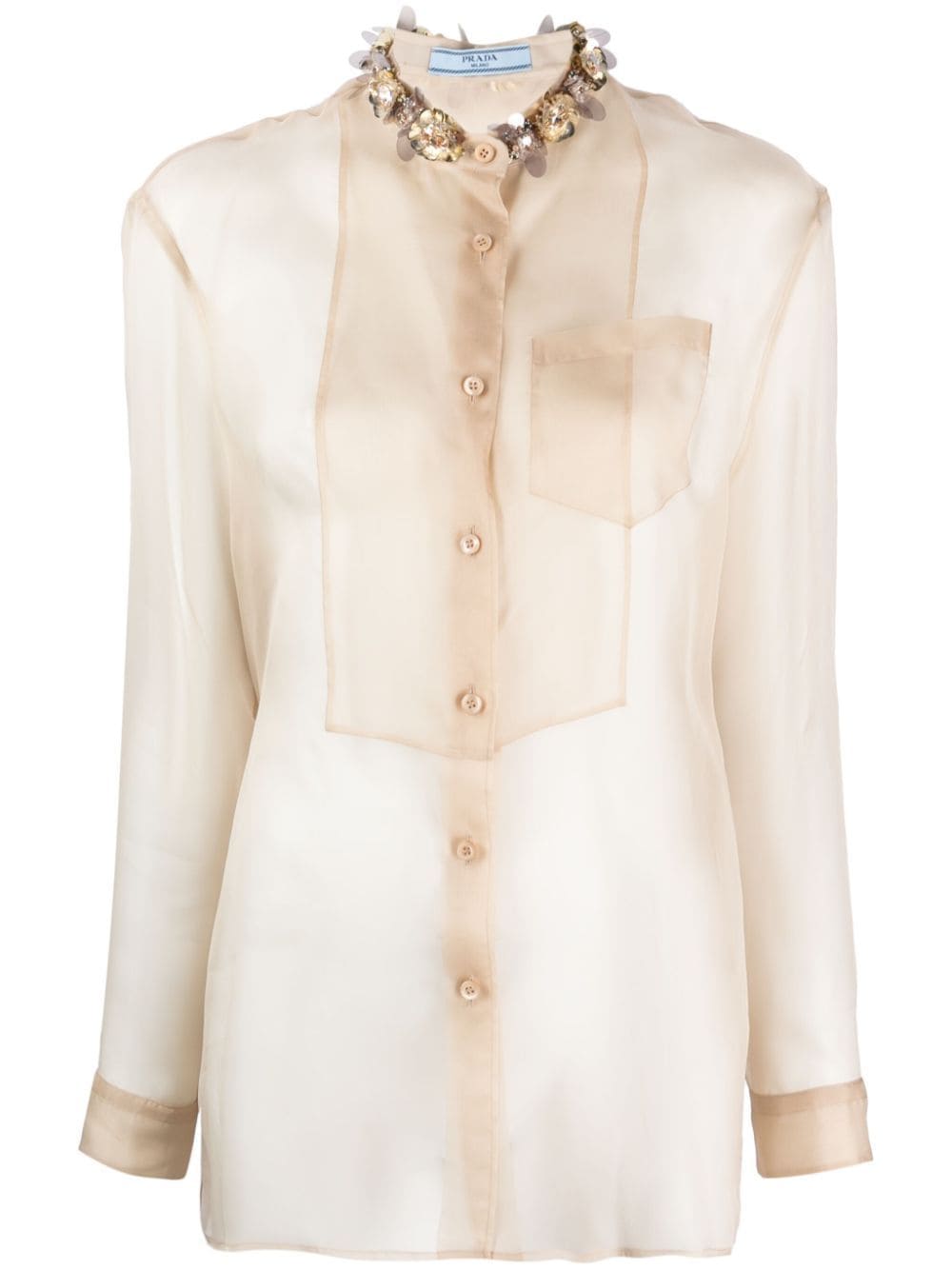 Shop Prada Sequin-embellished Silk Organza Shirt In Neutrals
