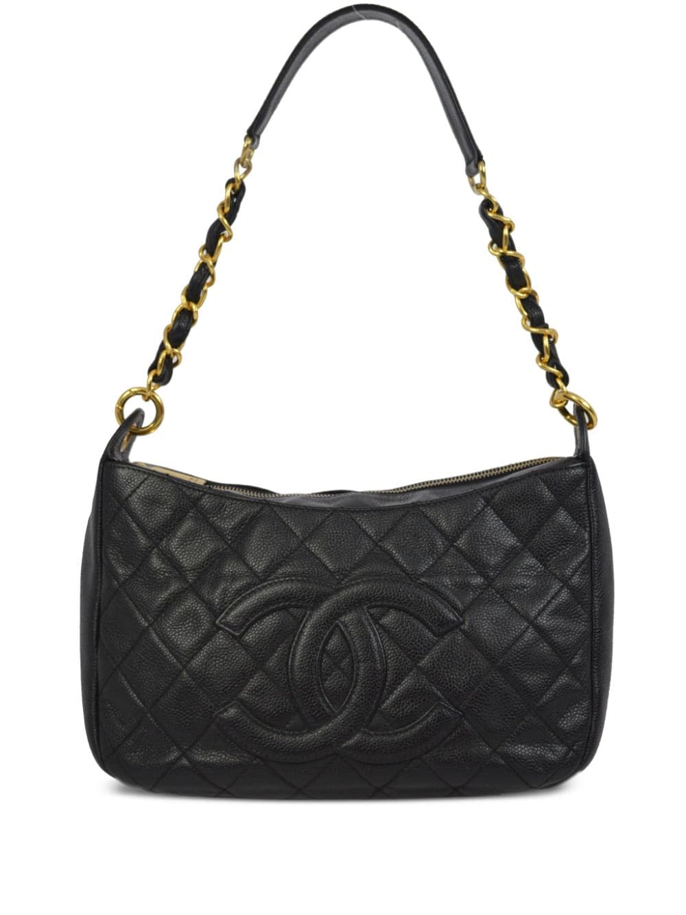 Pre-owned Chanel 2002 Cc Stitch Shoulder Bag In Black