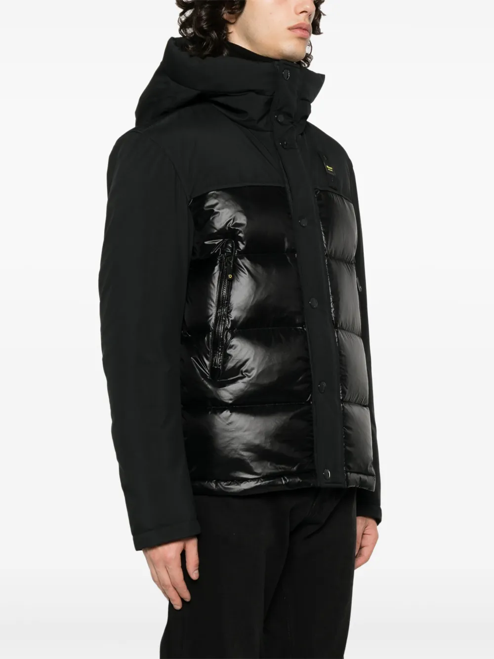 Blauer Gewatteerd jack met logo applicatie Zwart