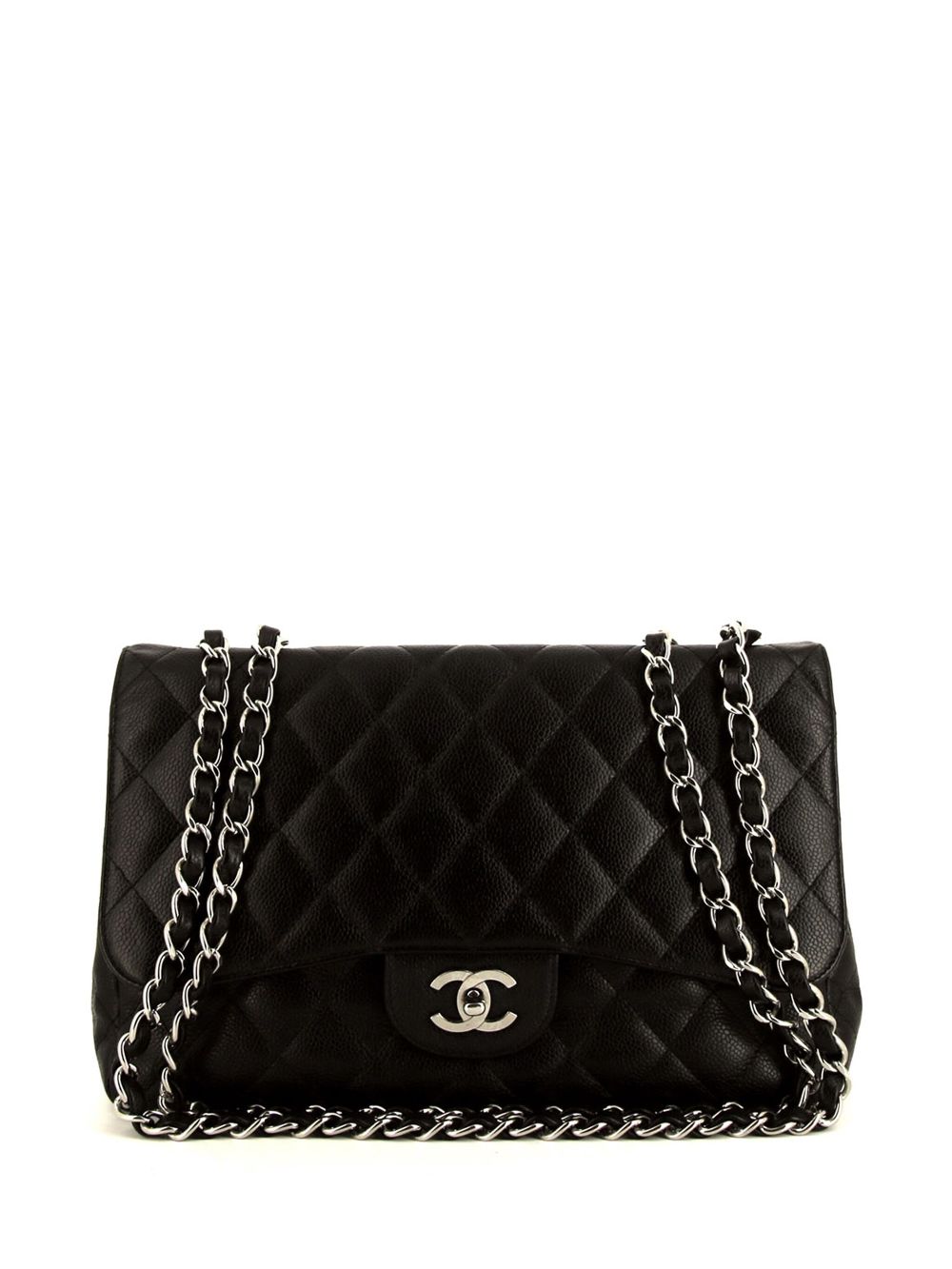 Affordable HOT SALE CHANEL 2007 jumbo Timeless shoulder bag in black quilted grained leather Women