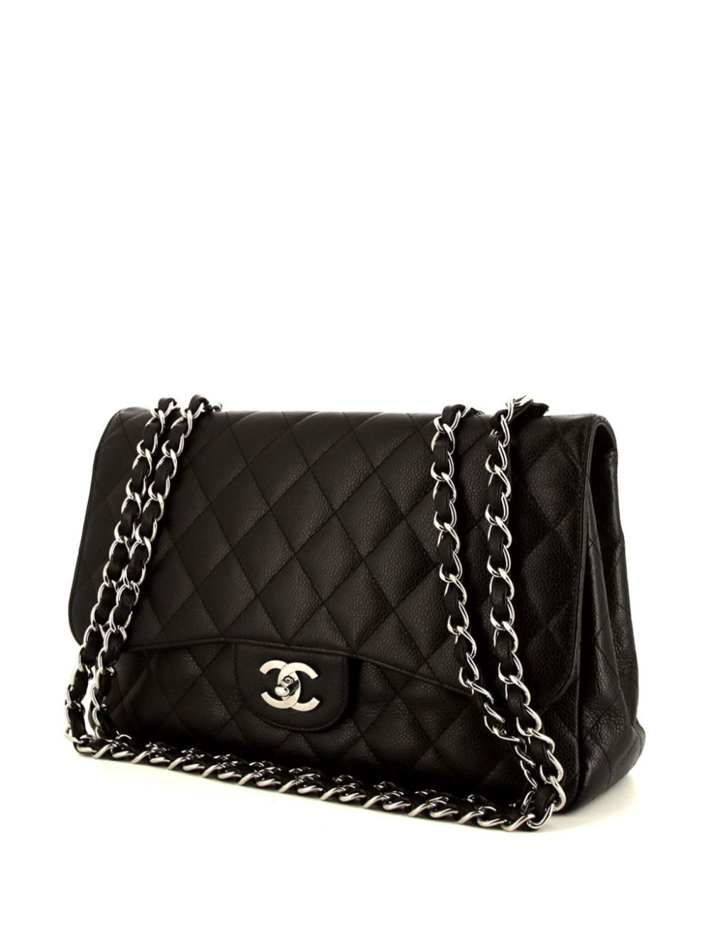 CHANEL 2007 jumbo Timeless shoulder bag in black quilted grained leather Women