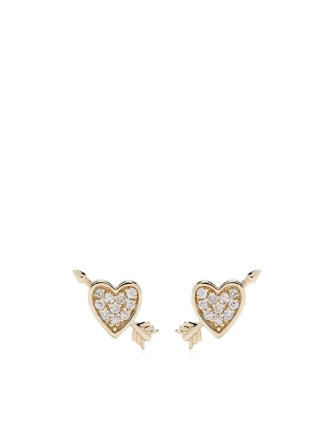 Adina Reyter aretes Heart and Arrow en oro amarillo de 14kt con diamante