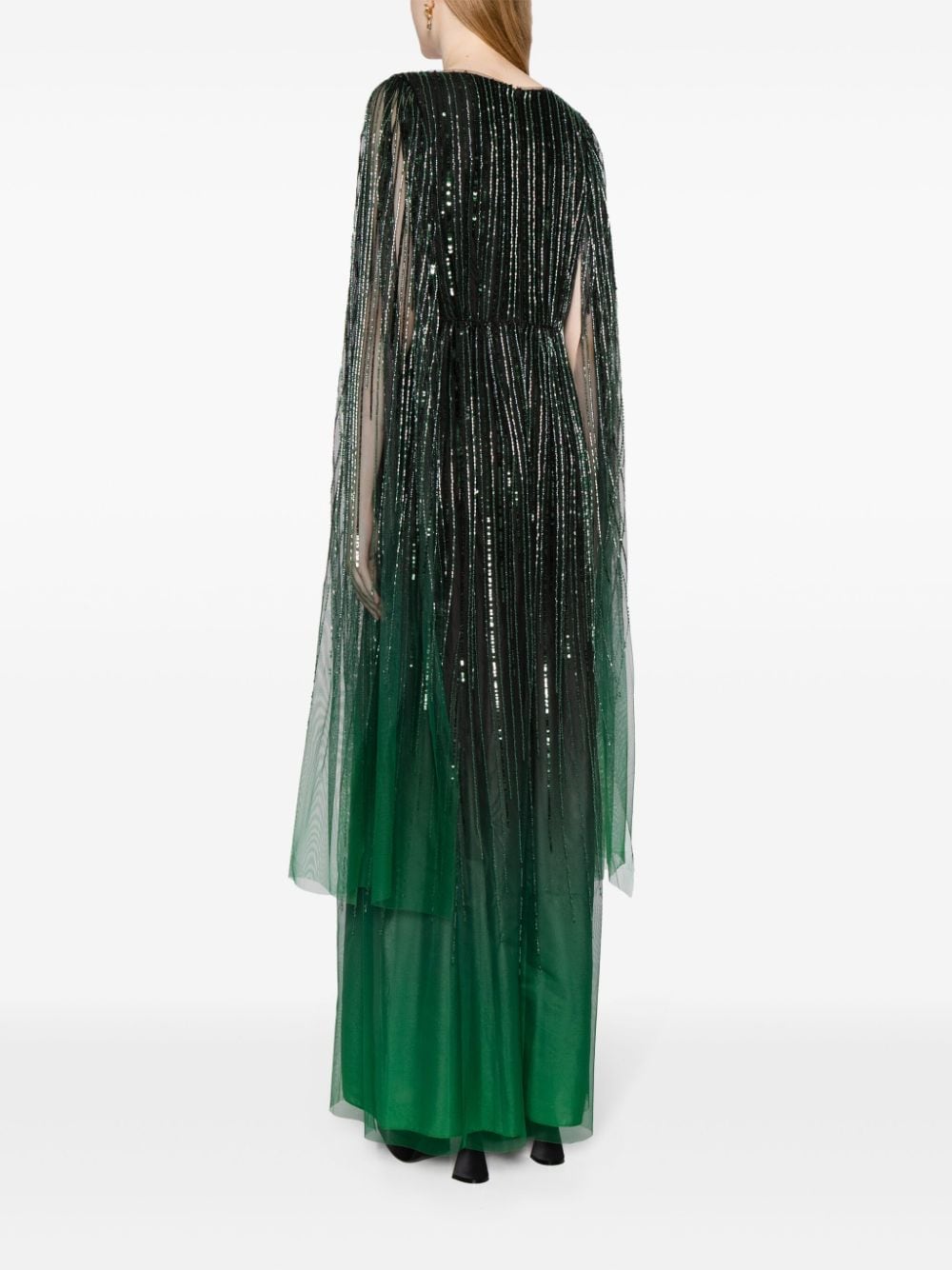 Shop Marchesa Notte Bead-embellished Ombré Maxi Dress In Green