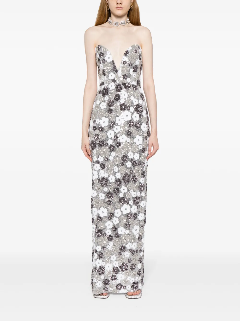 Marchesa Notte Maxi-jurk met sweetheart hals en pailletten - Veelkleurig