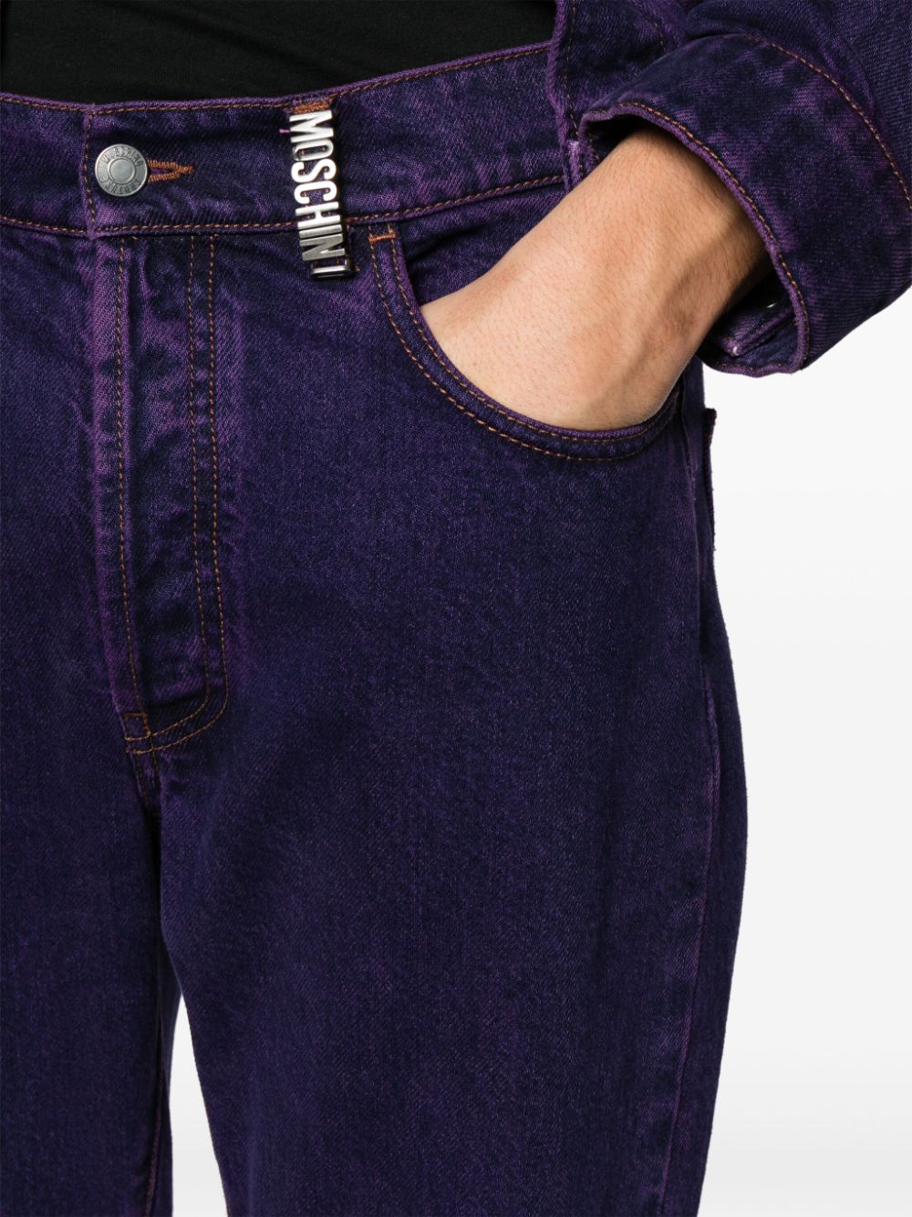 Shop Moschino Tapered-leg Coloured Jeans In Purple