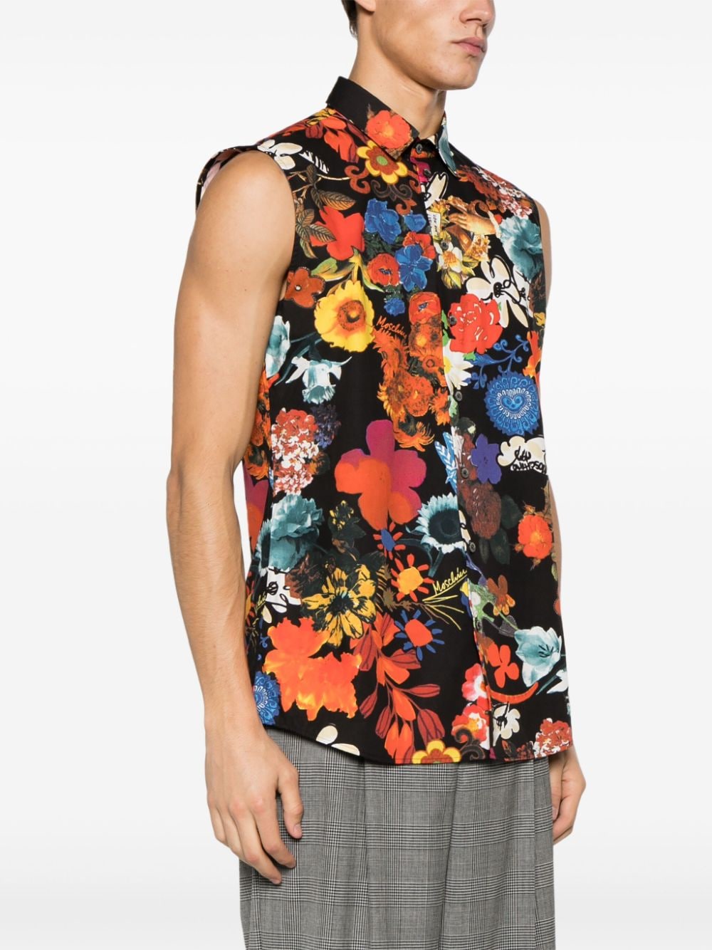 Shop Moschino Floral-print Sleeveless Shirt In Black