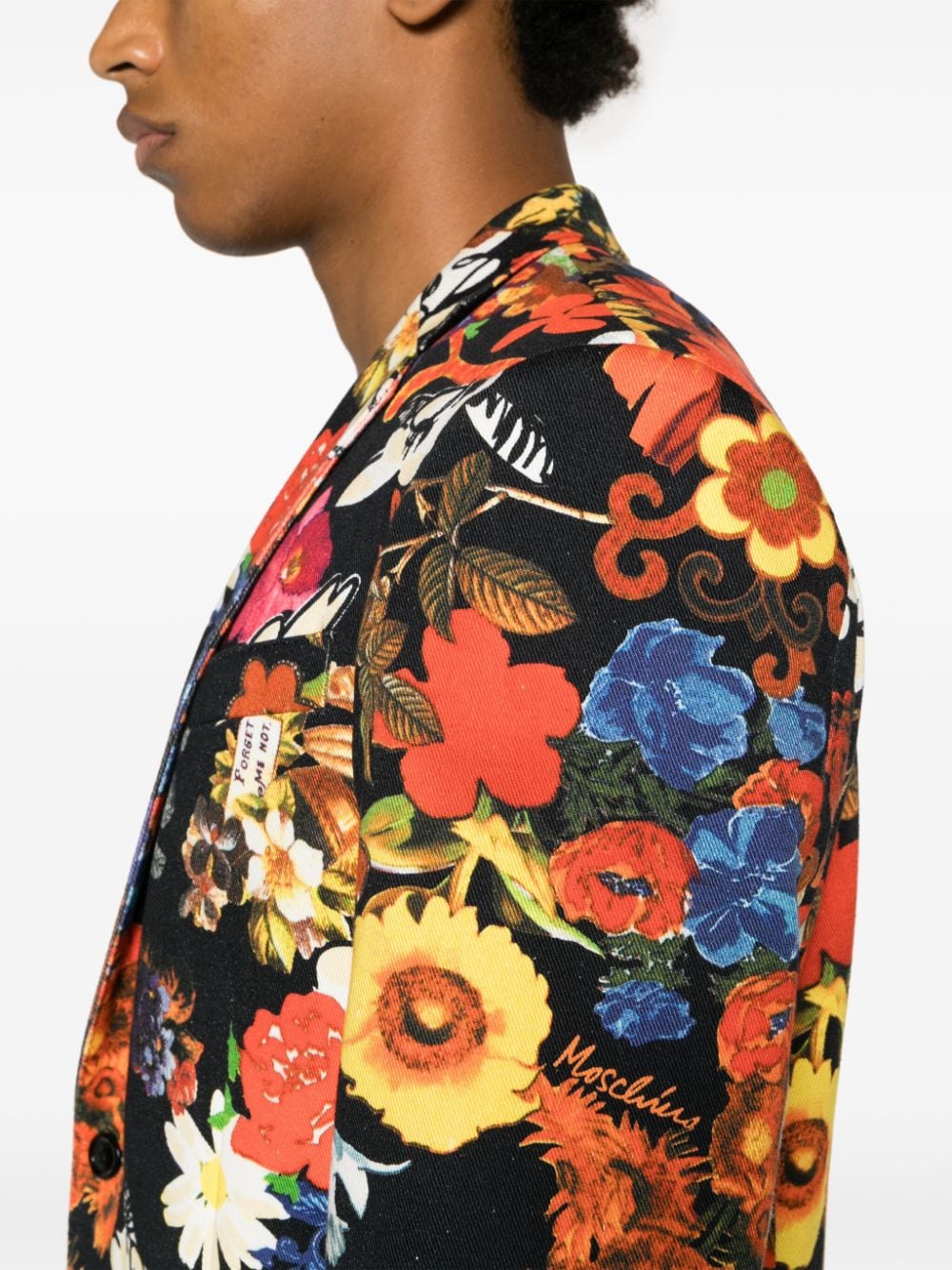 Shop Moschino Floral-print Single-breasted Blazer In Black