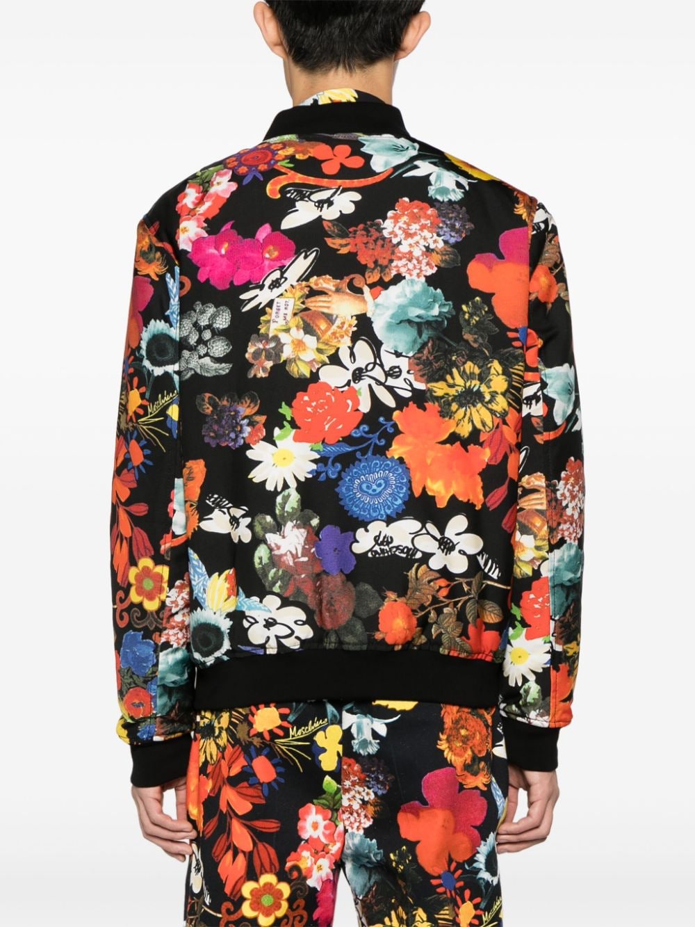 Shop Moschino Floral-print Padded Bomber Jacket In Black