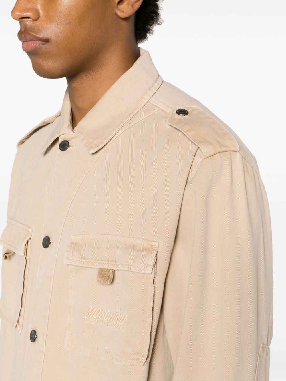 Shop Moschino Cargo Pocket Cotton Shirt Jacket In Neutrals