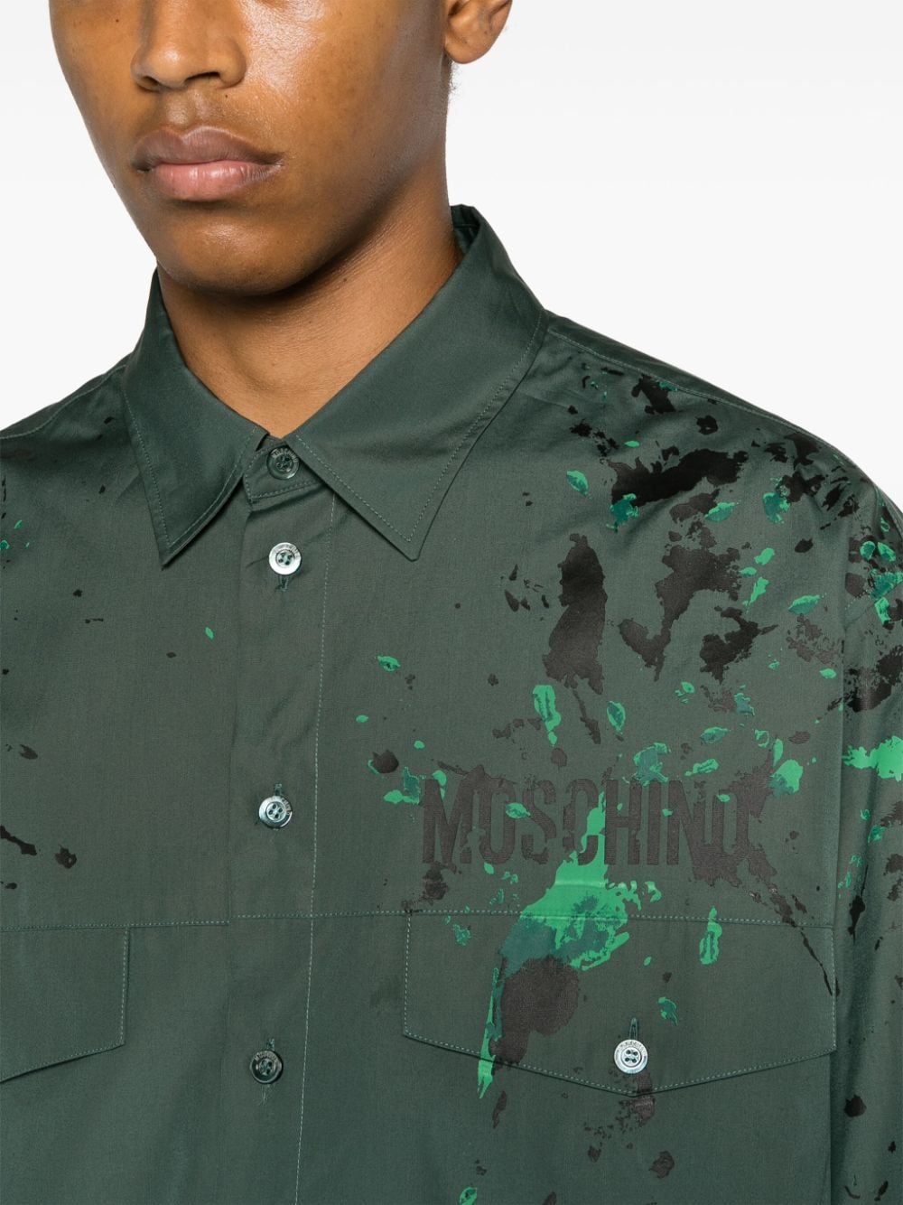 Shop Moschino Logo-print Cotton Shirt In Green