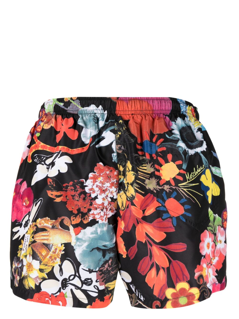 Shop Moschino Floral-print Elasticated-waist Swim Shorts In Black