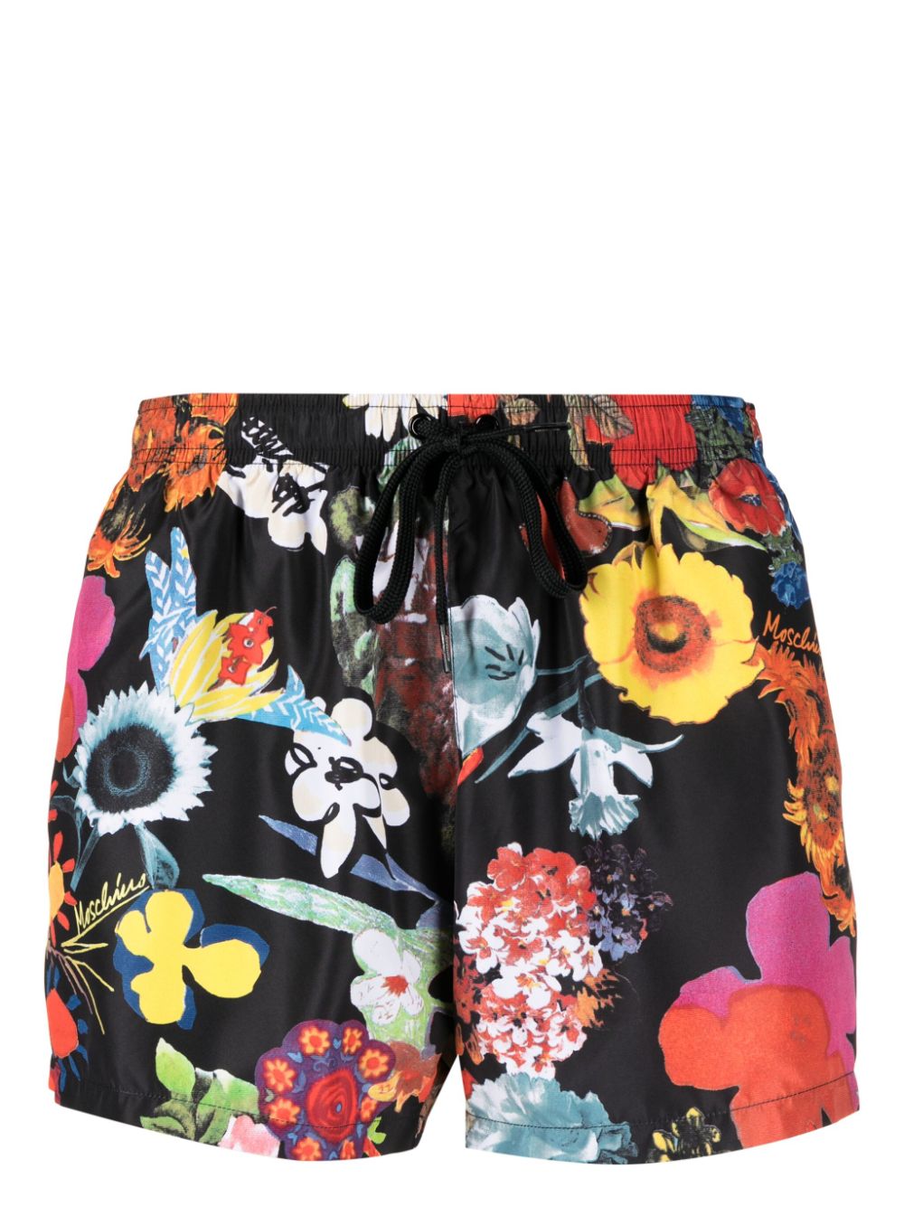 Shop Moschino Floral-print Elasticated-waist Swim Shorts In Black