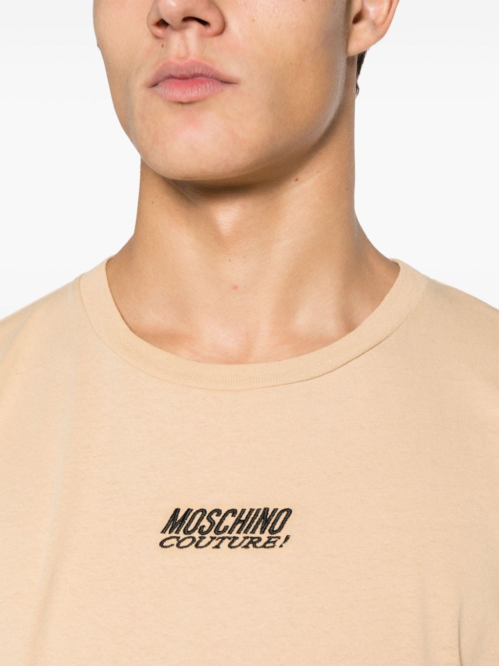 Shop Moschino Logo-embroidered Cotton T-shirt In Neutrals