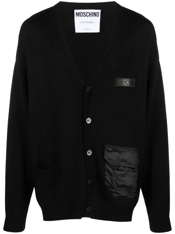Moschino logo-embossed ribbed-knit Cardigan | Black | FARFETCH JO