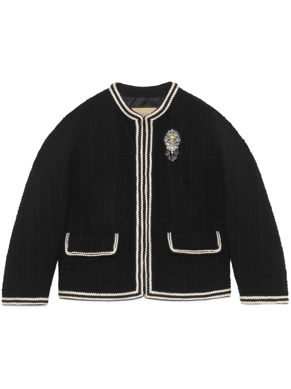 Gucci brooch-detail tweed jacket – Black