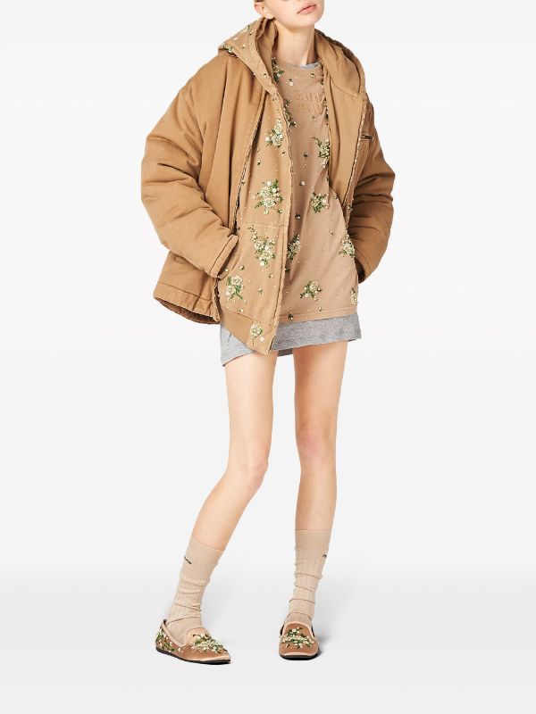 Miu Miu floral-embroidered Hooded Jacket - Farfetch