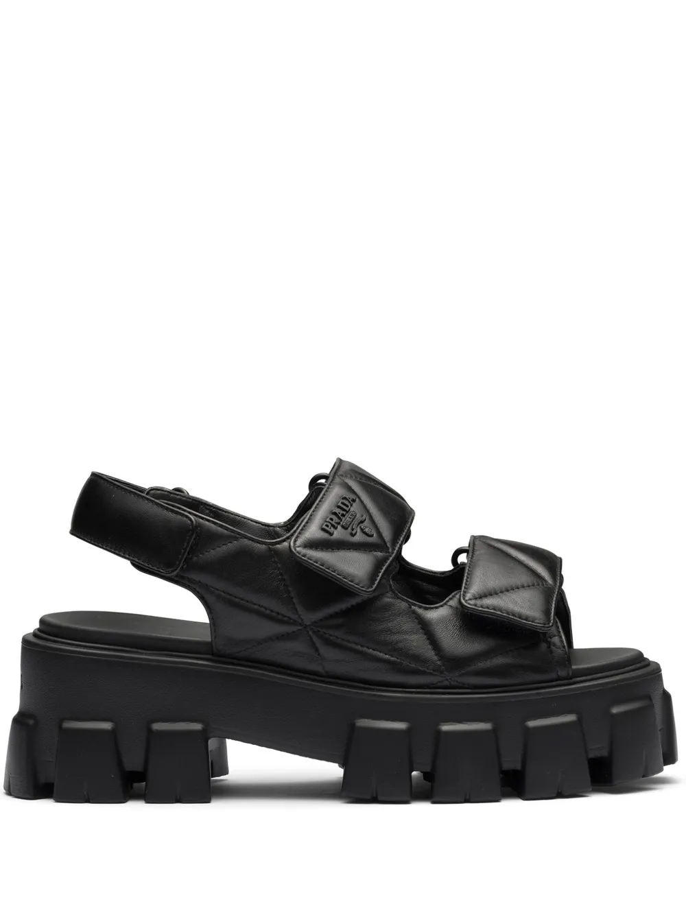 Prada triangle logo Quilted Leather Sandals Farfetch