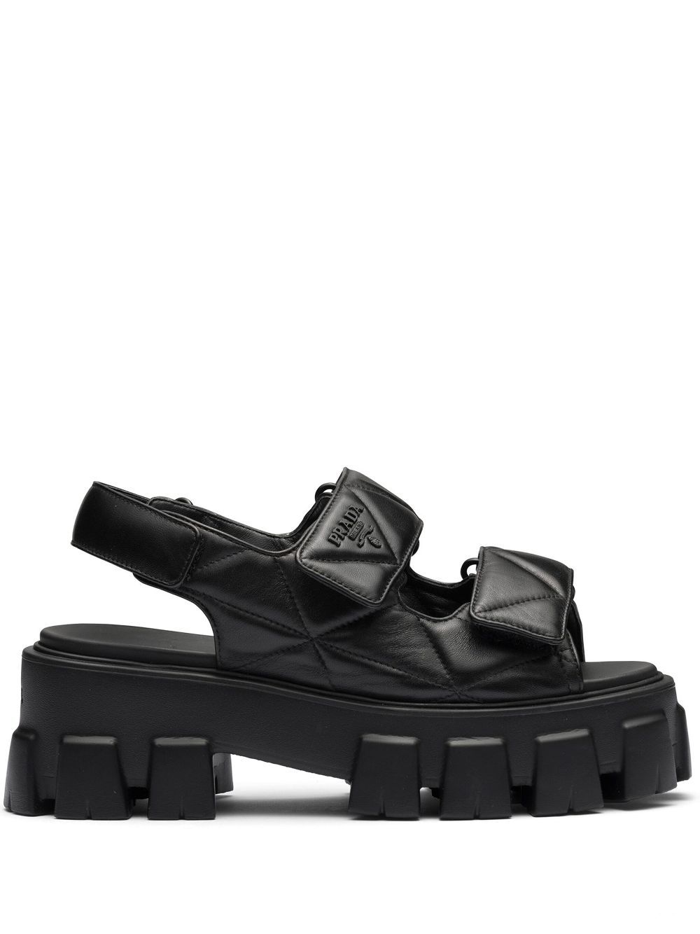 PRADA TRIANGLE-LOGO QUILTED LEATHER SANDALS