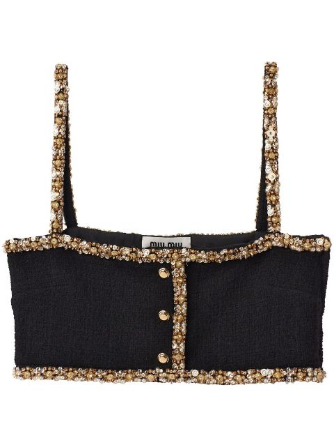 Miu Miu sequin-embellished tweed cropped top Women