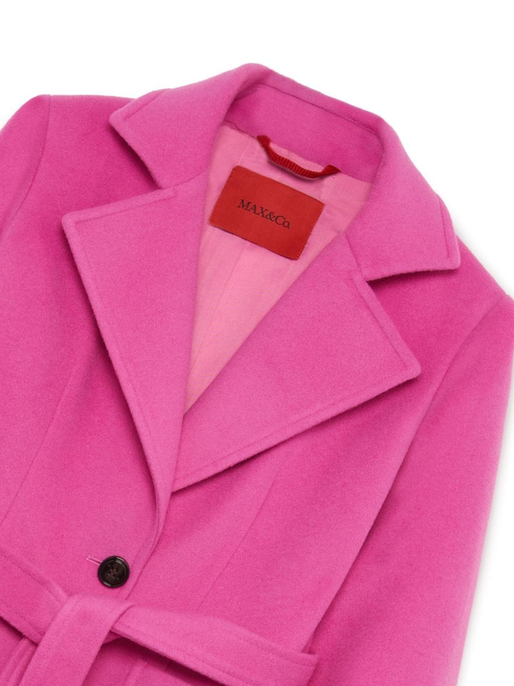 Shop Max & Co Notched-collar Belted Wool Coat In Pink