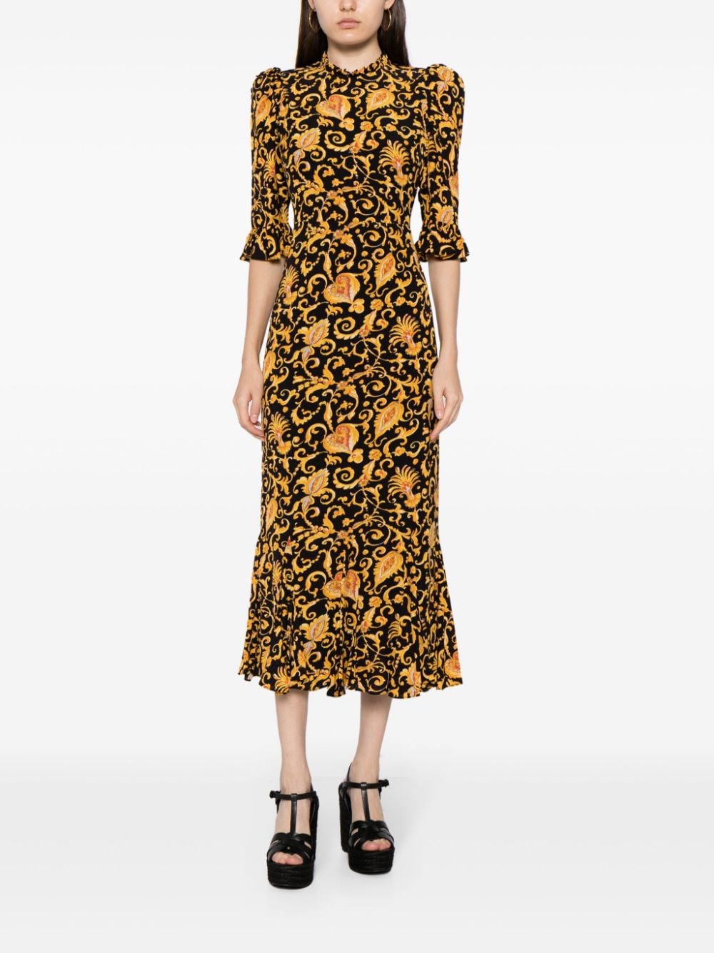 Shop Rhode Felix Baroque-print Midi Dress In Multicolour