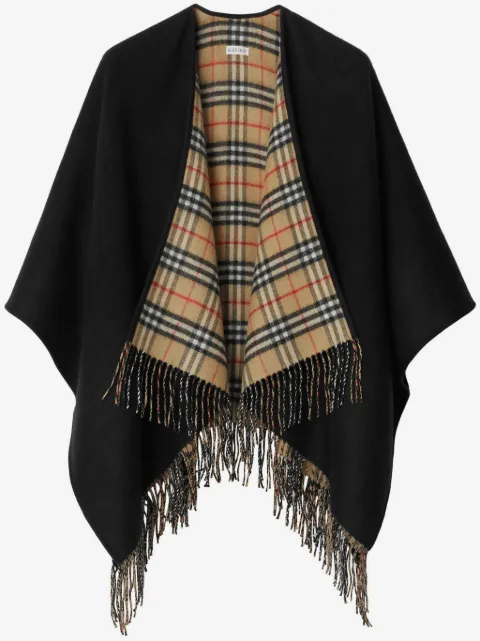 Burberry チェック ウール リバーシブルケープ
