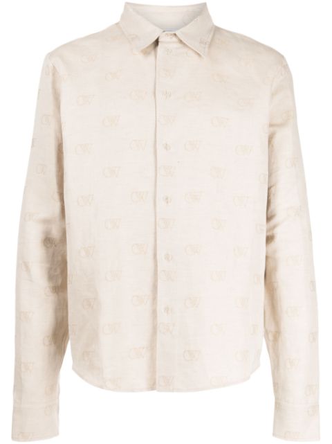 Off-White logo-jacquard cotton-linen shirt Men