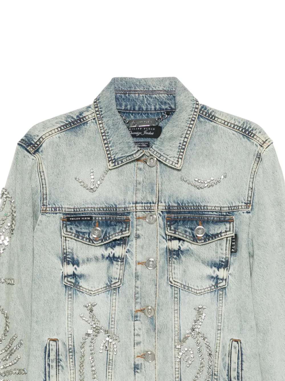  Philipp Plein Crystal-embellished Denim Jacket - Blue 