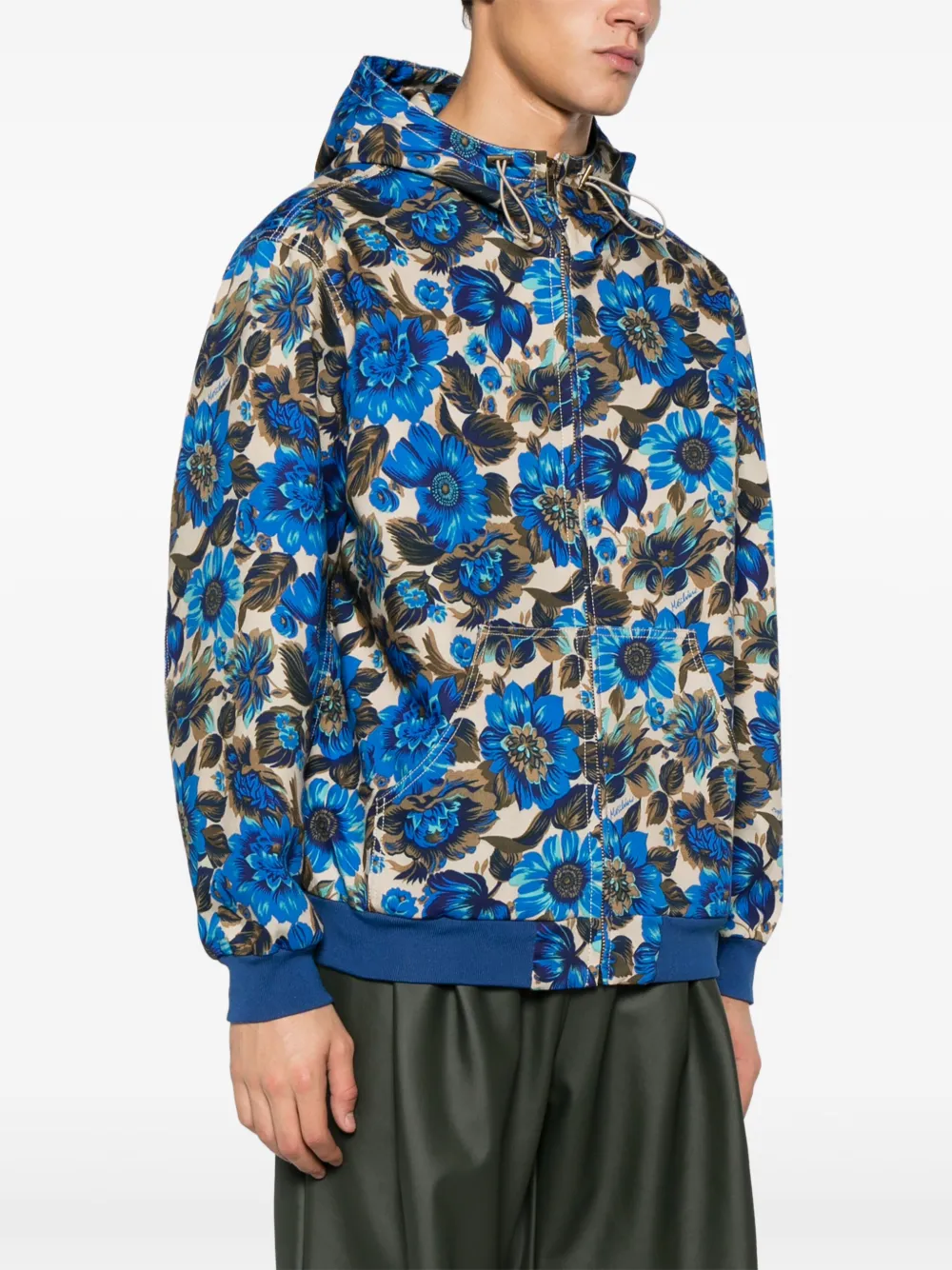 Shop Moschino Floral-print Hooded Jacket In Blue