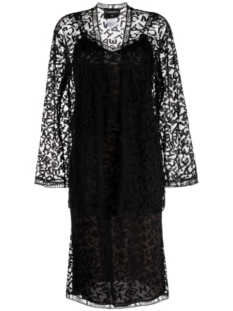 CHANEL Pre-Owned 1998 logo-lace dress and jacket set
