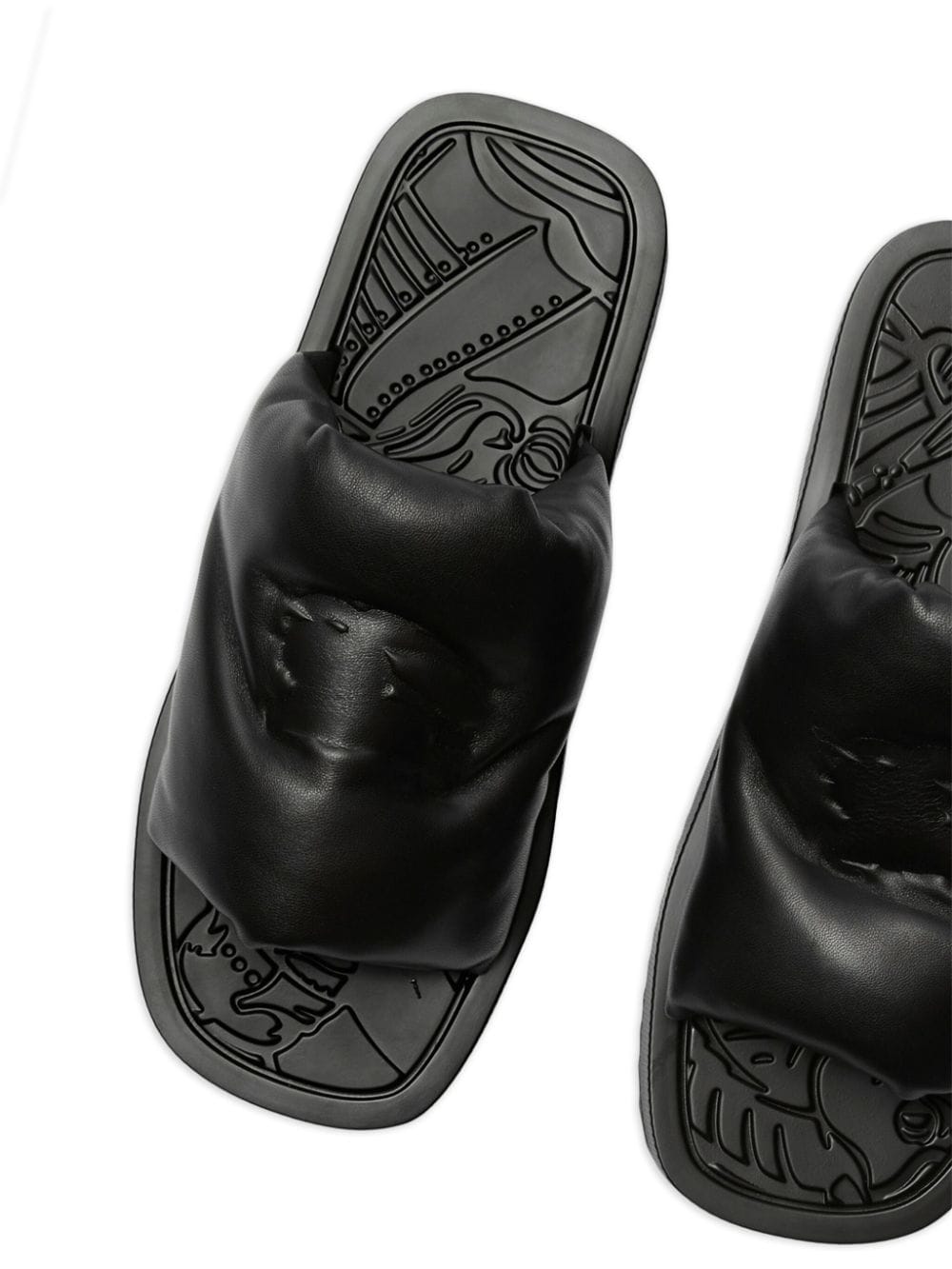 Shop Burberry Ekd Slab Leather Slides In Black