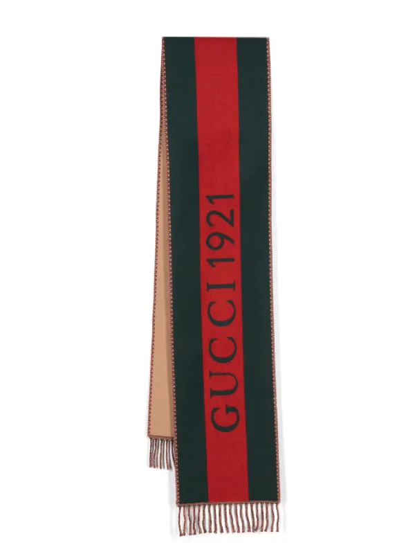 Gucci logo-jacquard Web-stripe Scarf Green FARFETCH TR
