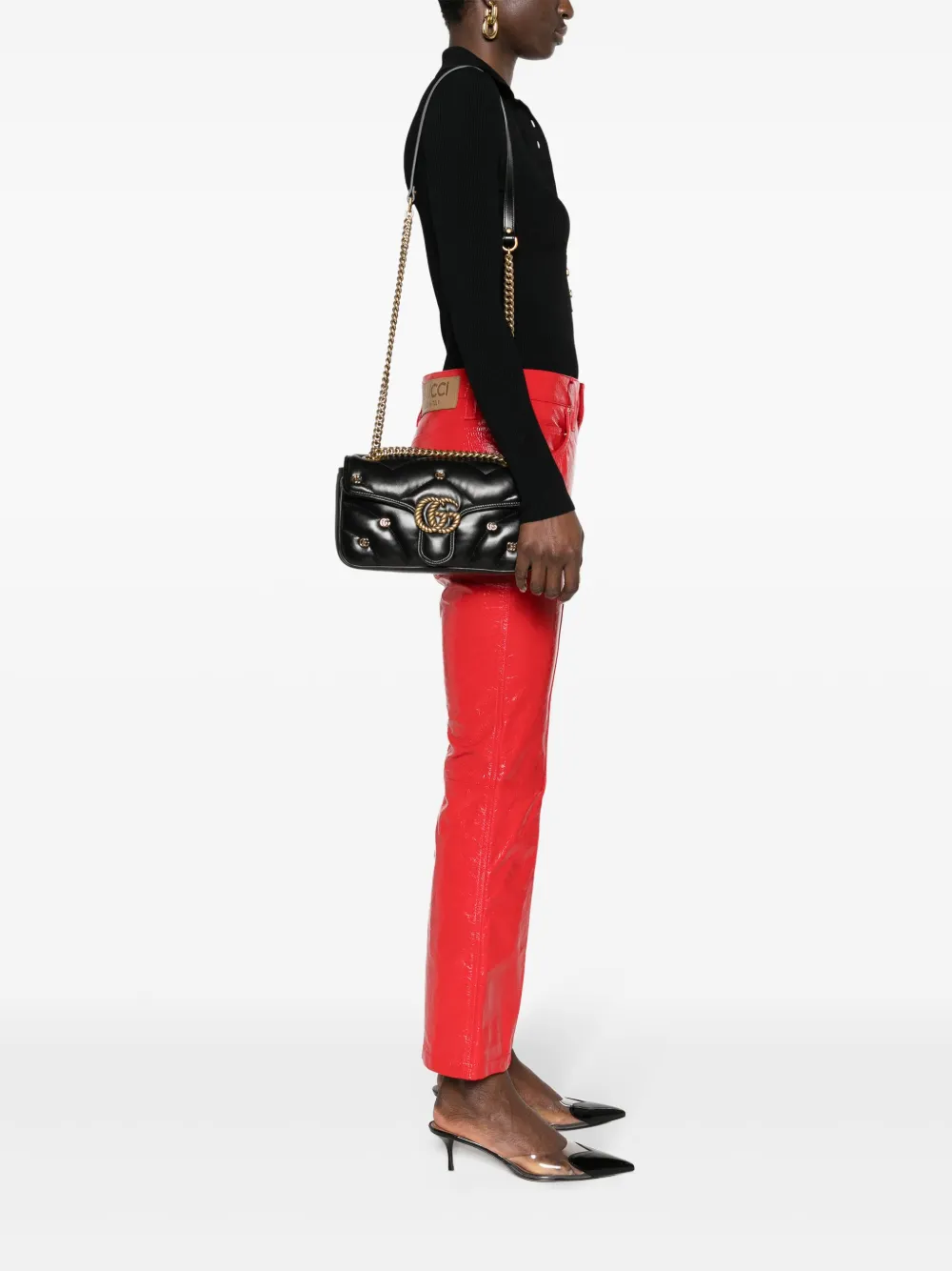 Gucci Small Gg Marmont Leather Shoulder Bag In Black