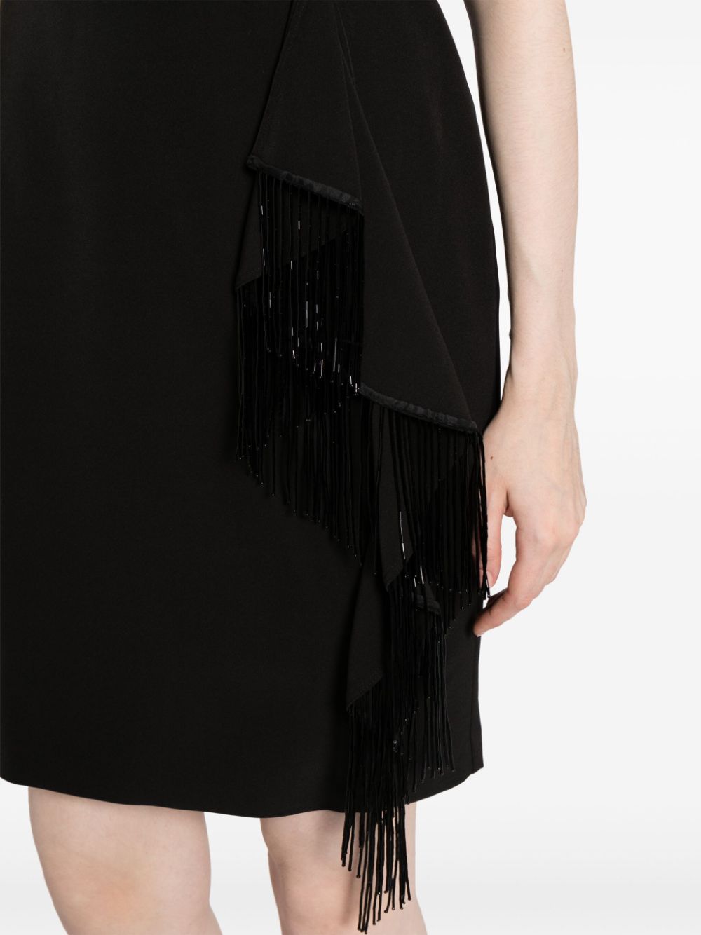 Shop Marchesa Notte Sheath Fringe-detail Minidress In Black