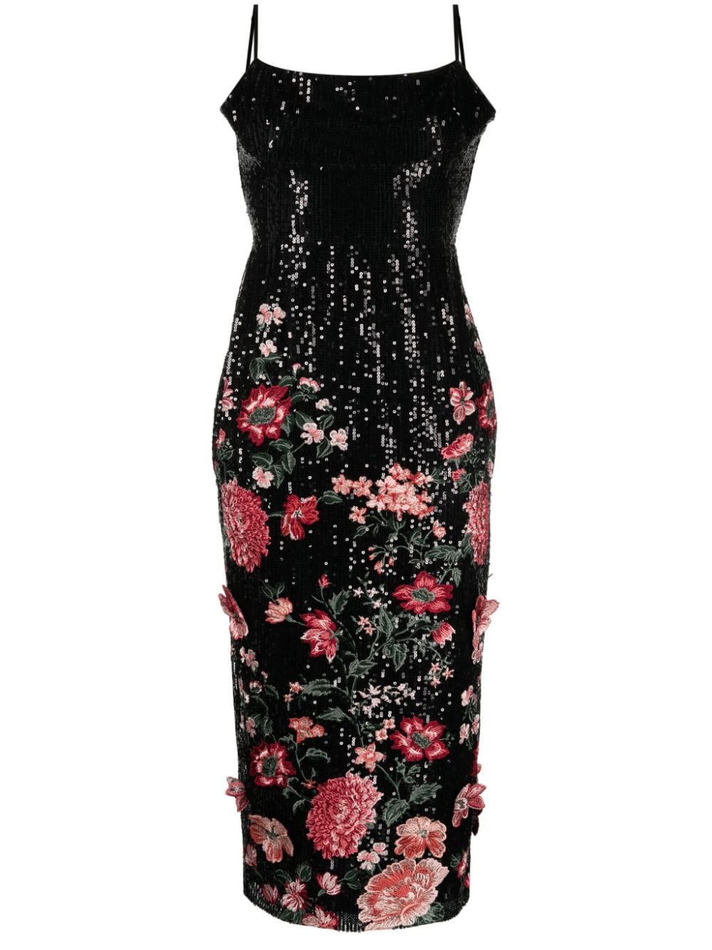 sequined floral-embroidered midi dress