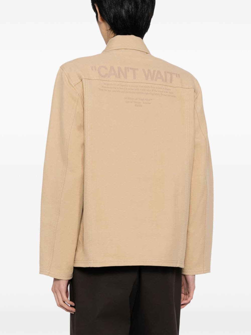 Shop Off-white Slogan-print Cotton-linen Shirt In Brown