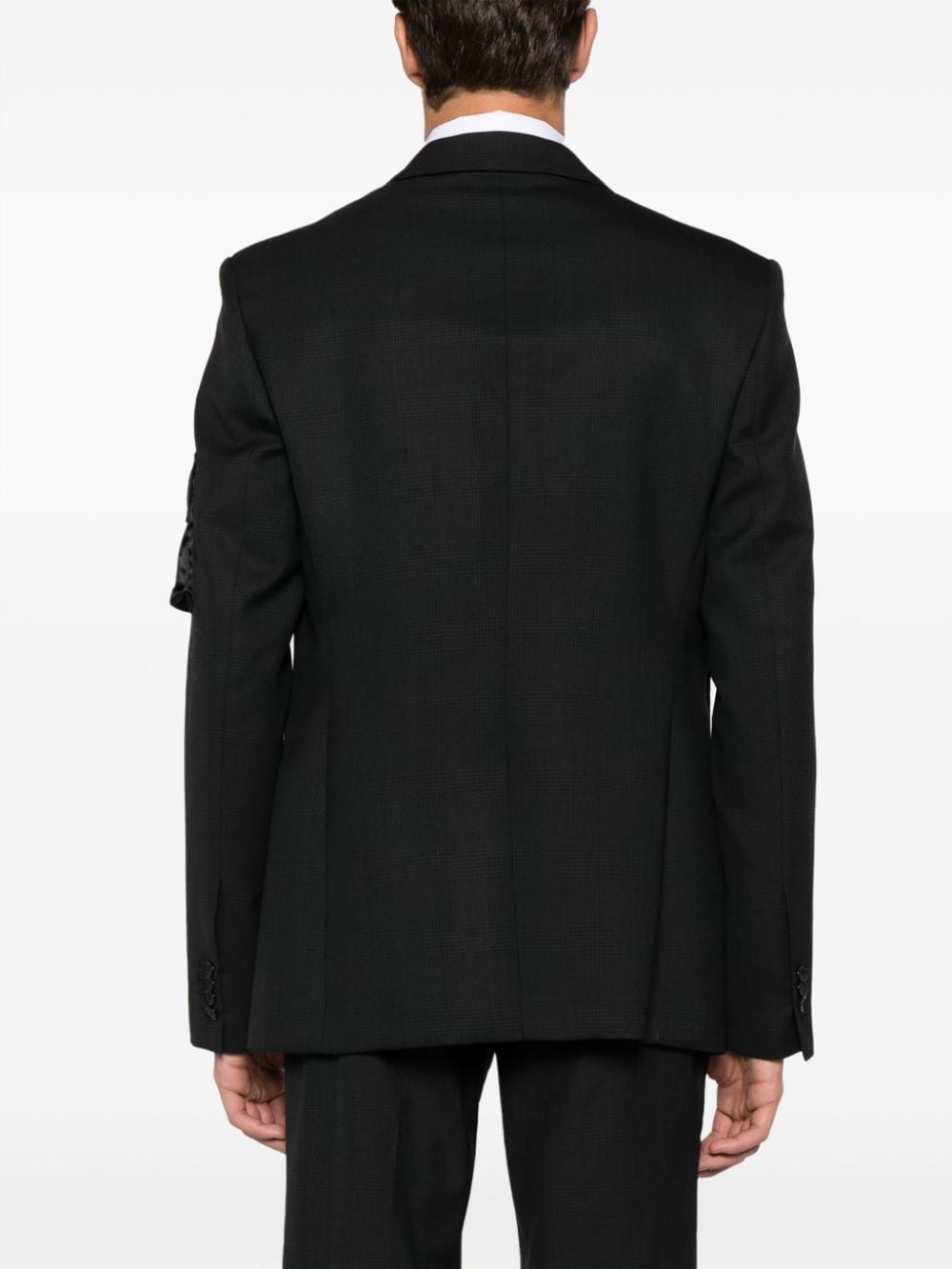 Shop Moschino Plaid-pattern Panelled Virgin-wool Blazer In Black