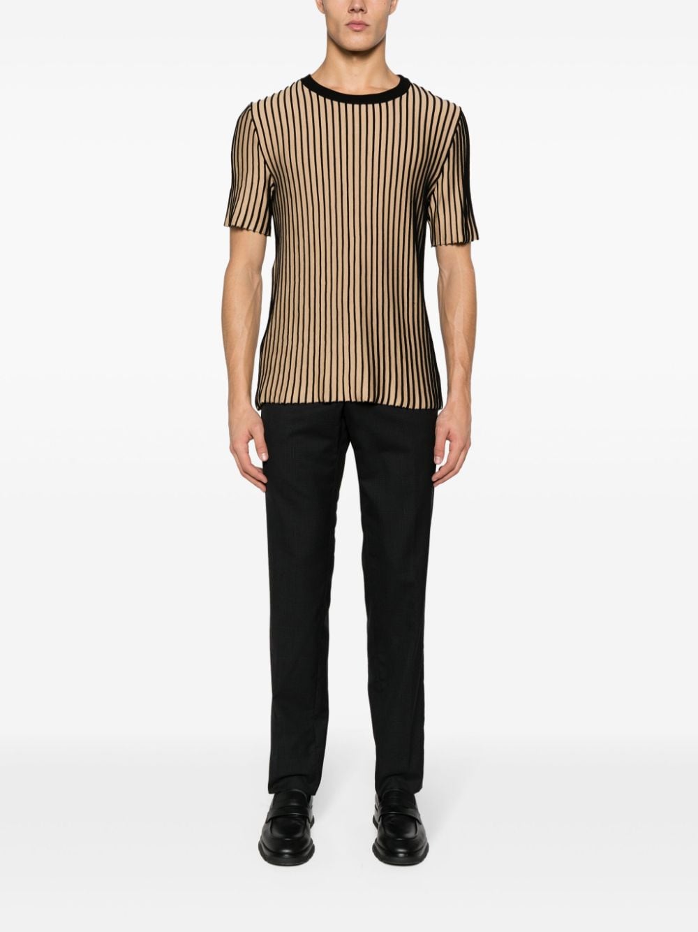 Shop Moschino 3d-striped Cotton T-shirt In Neutrals