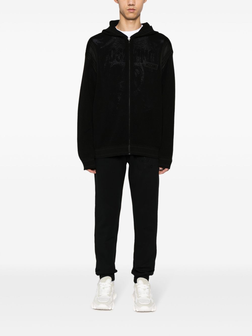 Moschino Opengebreide hoodie met logopatch Zwart