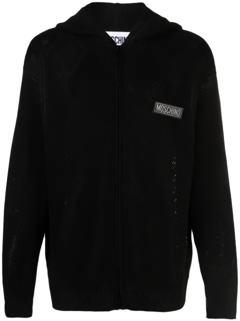 Moschino logo-patch open-knit hoodie
