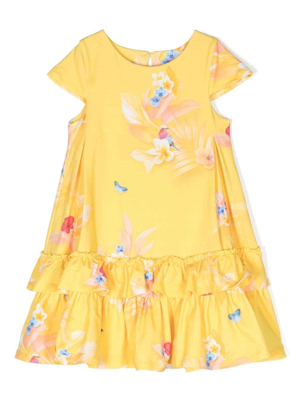 Lapin House Kids' Floral-print Ruffled Dress In Yellow