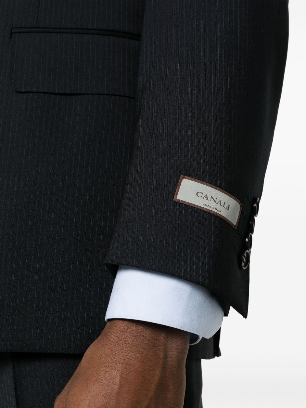 Shop Canali Striped Double-breasted Suit In Blue