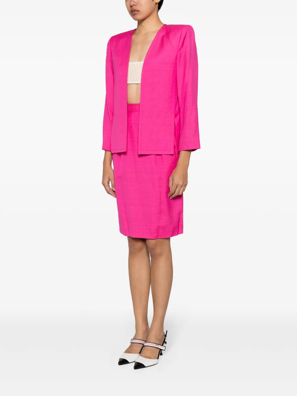 Pre-owned Saint Laurent Open-front Skirt Suit In Pink