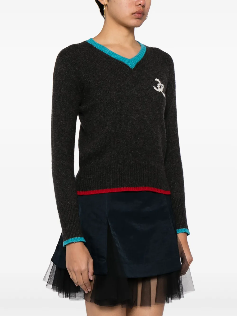 CHANEL 2000s intarsia-logo cashmere jumper Women