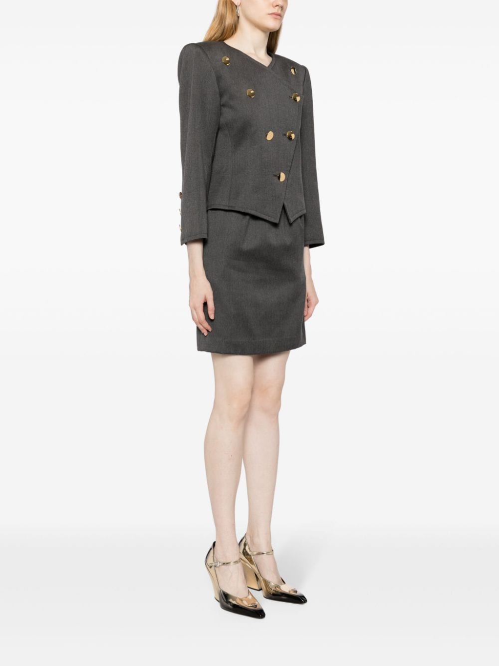 Pre-owned Saint Laurent 双排扣半身裙西装套装 In Grey