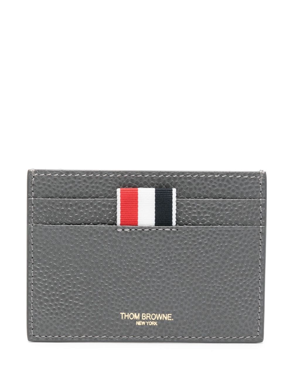 Thom Browne Grosgrain-tab Leather Cardholder In Gray