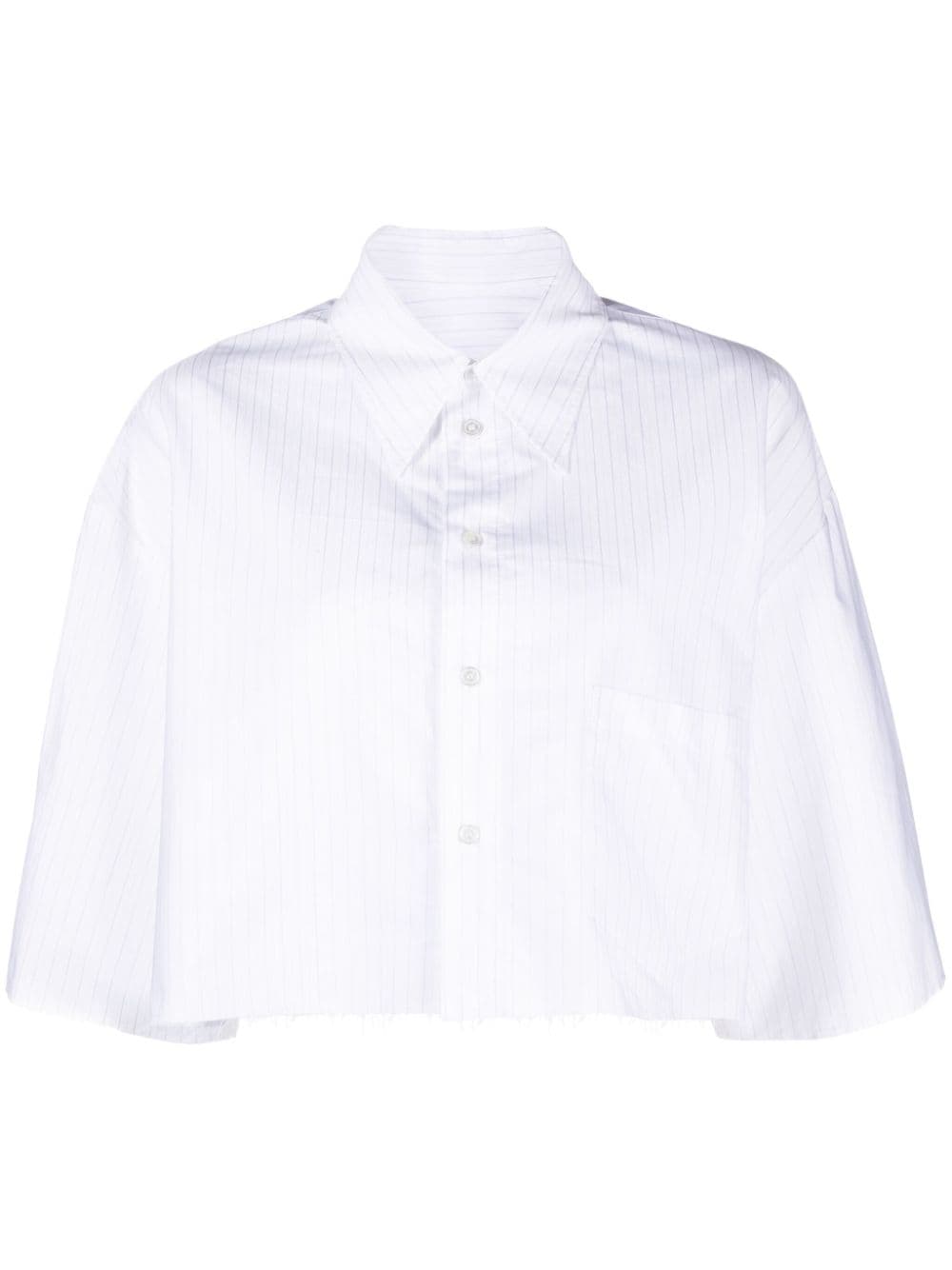 Mm6 Maison Margiela Cropped Pinstriped Poplin Shirt In White