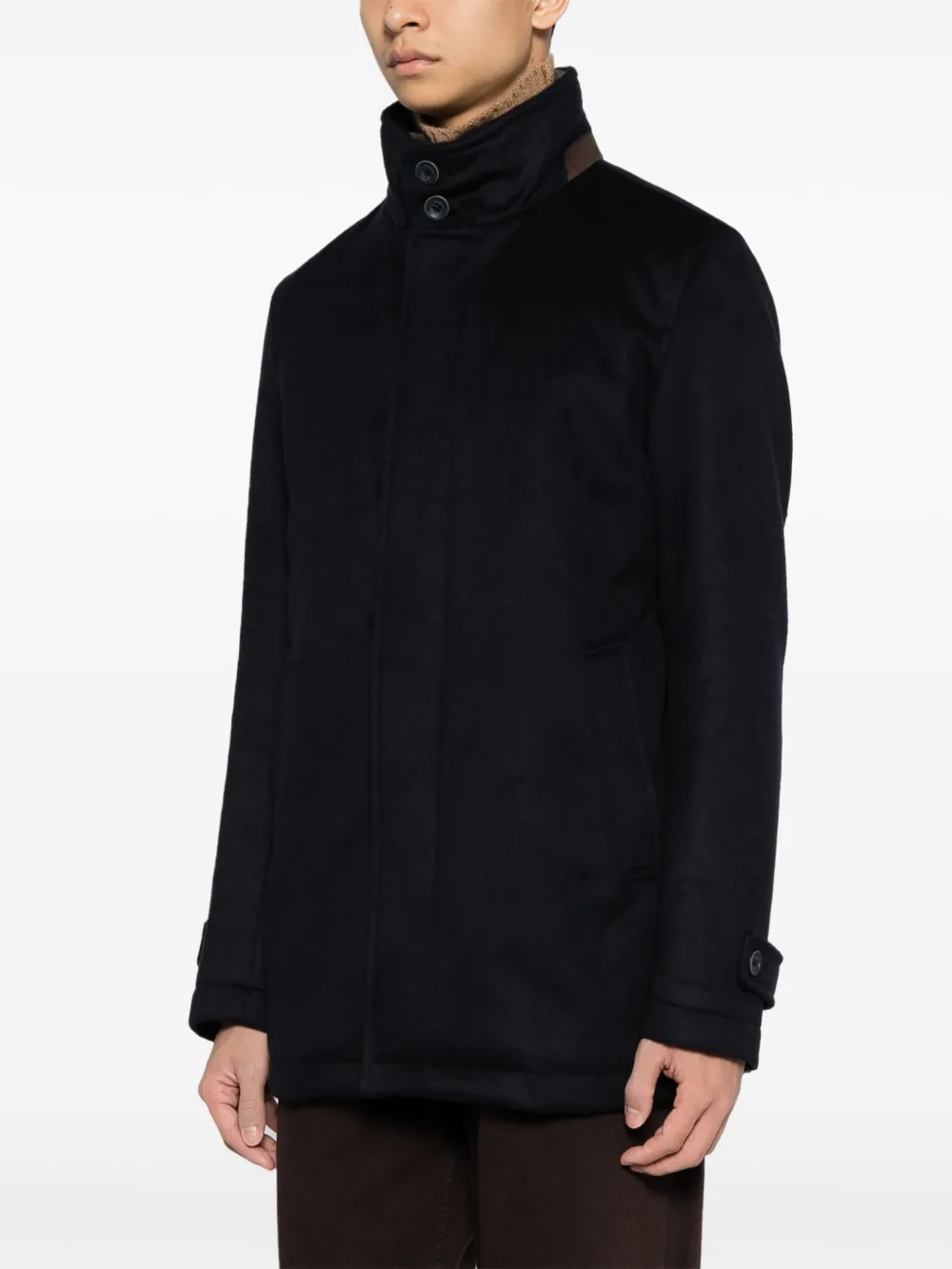 Shop Herno High-neck Single-breasted Coat In Black